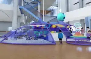 Space-themed rainbow island playground