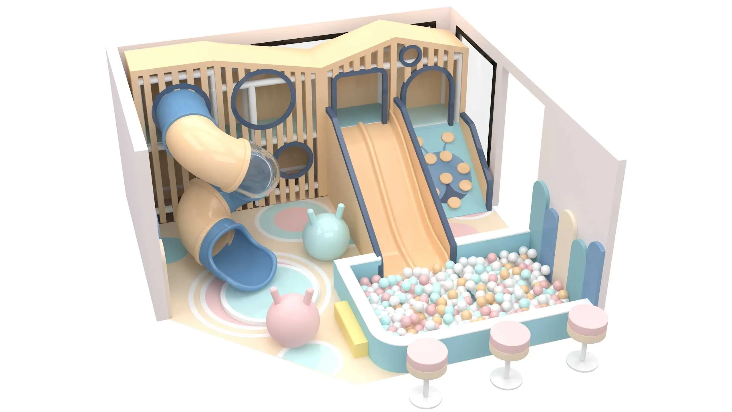 soft playground, slide, ball pit