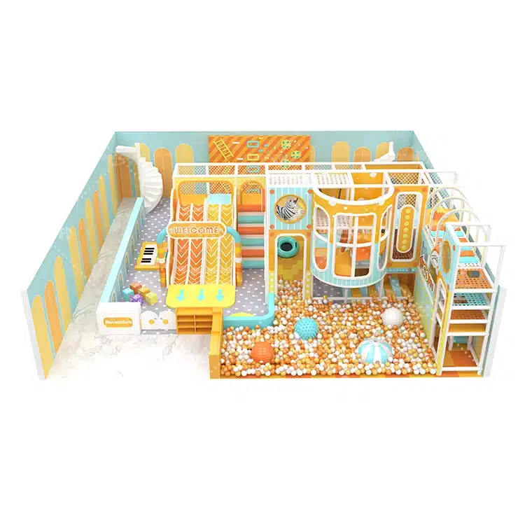 Orange Theme Soft Playground With Ball Pit Slide - 3-Level Indoor Play Structure - DC-I-655-1