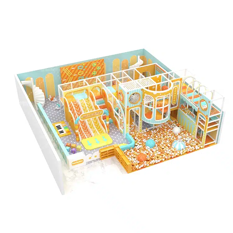 Orange Theme Soft Playground With Ball Pit Slide - 3-Level Indoor Play Structure - DC-I-655-2