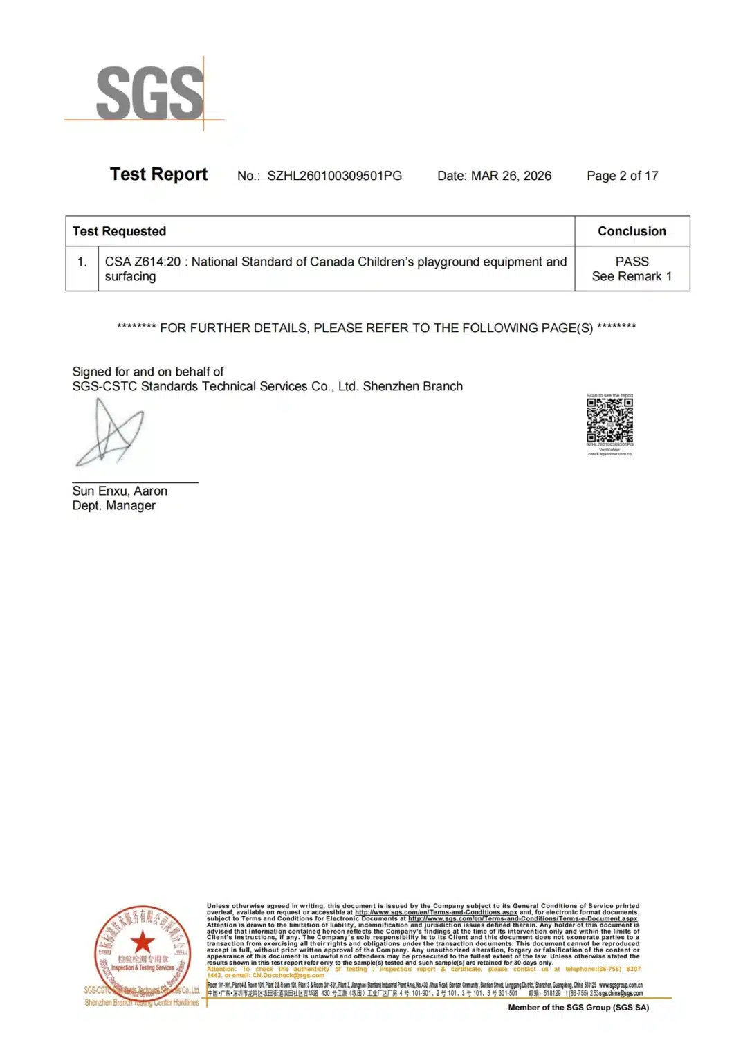 CSA Z614:20: National Standard of Canada Children's playground equipment and surfacing - Guangdong Dream Catch Recreation Equipment Co., Ltd.
