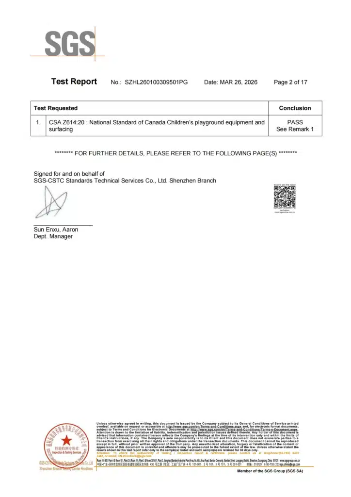 CSA Z614:20: National Standard of Canada Children's playground equipment and surfacing - Guangdong Dream Catch Recreation Equipment Co., Ltd.